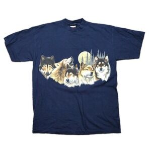 Y2K VTG Signal Sports Blue T Shirt Wolves DBL Sided Single Stitch XL Full Moon